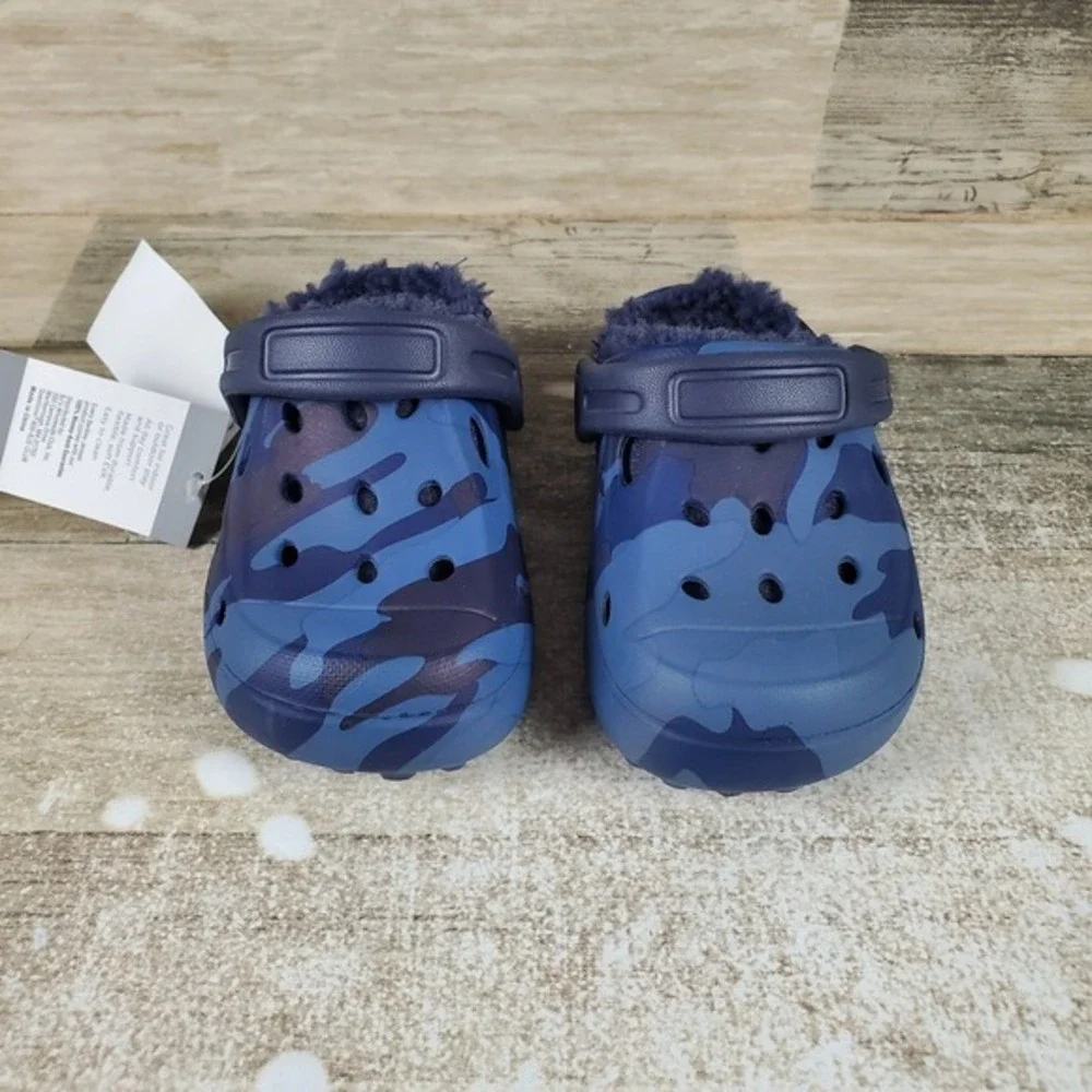 Berkley Jensen Kids Clogs Sz 6 Comfort Navy Camo Faux‎ Fur Round Toe Shoes